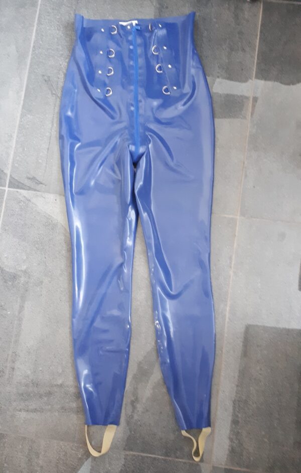 latex extended blue leggings